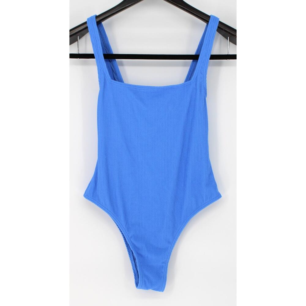 Billabong Swimsuit Womens M Tidal Blue Ribbed Hike One Piece Medium Coverage
